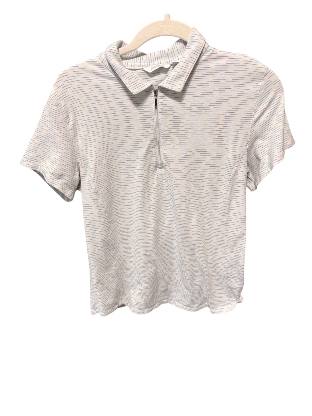 Neutral Short Sleeve Zip Polo in Subtle Stripe